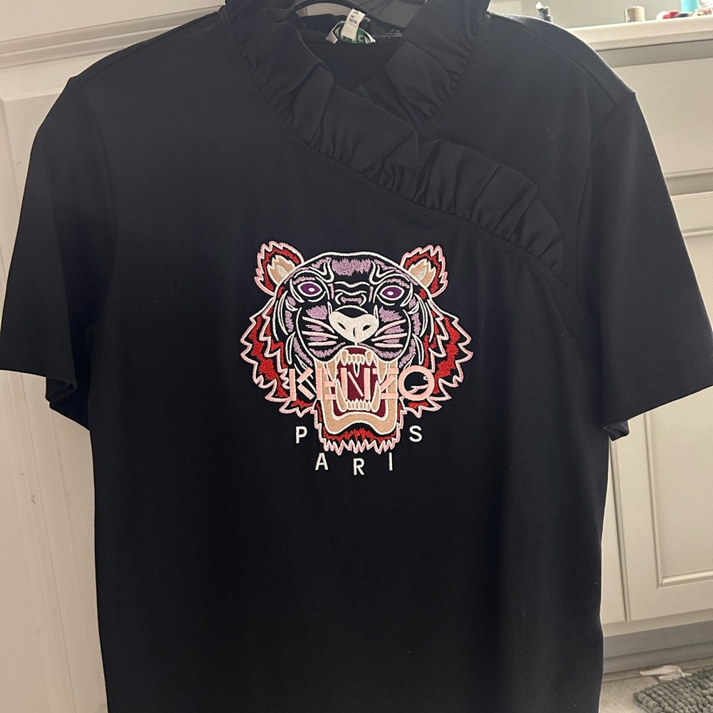 Kenzo Black Top with Colorful Tiger Design